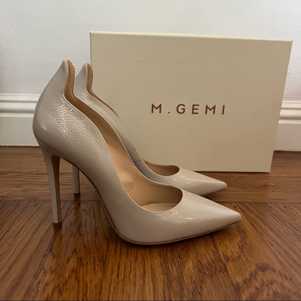 M. Gemi off-white patent leather four inch heel